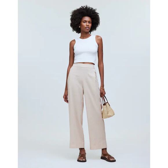 Madewell Petite Pull-On Straight Crop Pants in Linen Blend P2 - Picture 1 of 4